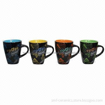 12oz Ceramic Coffee Mugs with Glazed Inside and Decal Outside, FDA-/SGS-certified